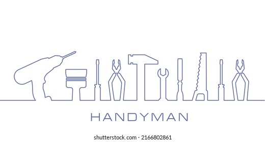 Professional handyman services. Vector banner template with tools collection and text space.  Set of repair tools on white  background for your design. EPS10.
