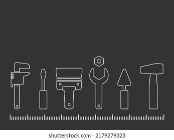 Professional handyman services. Vector banner template with tools collection and text space.  Set of repair tools on gray background for your web site design, app, UI. EPS10.