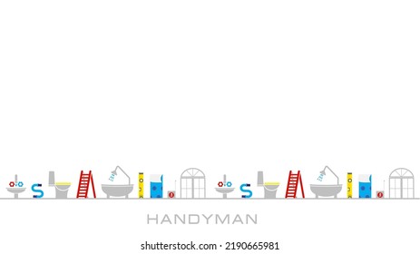 Professional handyman services. Vector banner template with tools collection and text space.  Set of repair colorful tools on white background for your design, app, UI. Bottom frame. EPS10.