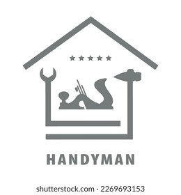Professional handyman services. Vector banner template with tools and silhouette of house.  Handyman concept in gray background for your web site design, app, UI. EPS10.