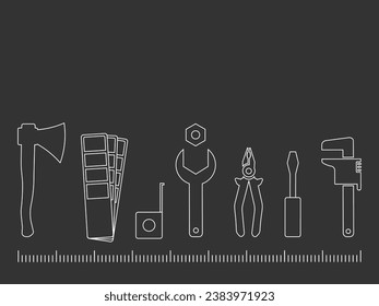 Professional handyman services. Vector banner template with tools collection and text space.  Set of repair tools on gray background for your web site design, app, UI. EPS10.
