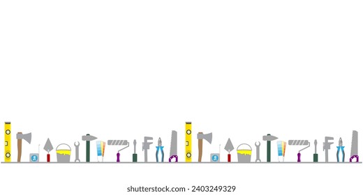 Professional handyman services. Vector banner template with tools collection and text space.  Set of colorful repair tools on white background for your web site design, app, UI. EPS10.