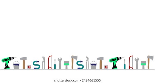 Professional handyman services. Vector banner template with tools collection and text space.  Set of colorful repair tools on white background for your web site design, app, UI. EPS10.