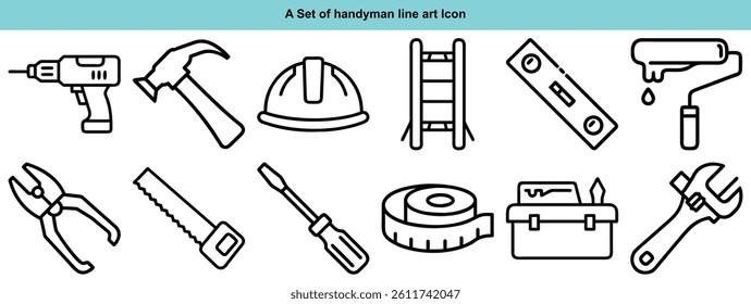 Professional Handyman Tools Icons Line Art Vector Illustration Pack