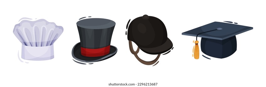 Professional Hats and Headdress with Chef Toque and Top Hat Vector Set