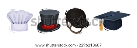 Professional Hats and Headdress with Chef Toque and Top Hat Vector Set Foto stock © 