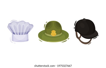 Professional Hats with Jockey Cap and Chef Toque Vector Set