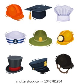 Professional hats on white background. Vector illustration.