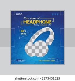 Professional headphone social media post design template for digital marketing, Modern and minimal  headphone brand promotion web banner vector template, social media post vector design
