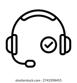 Professional headset with microphone and built in checkmark symbolizes approval readiness and communication success for customer support teams in corporate settings
