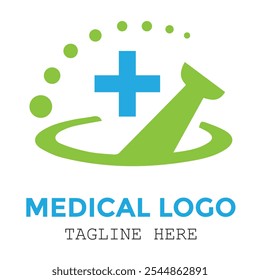 Profesional Heal Cruz Azul Muestra de Farmacia Servicios de Medicina Único Diseño de Logotipo Moderno Verde y Azul