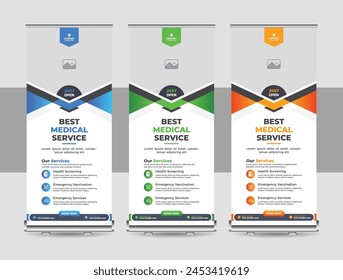 Professional health care and medical agency roll up design, standee banner template, Minimal x Banner, Pull up banner, Healthcare and medical and flat icons roll up design