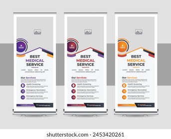 Professional health care and medical agency roll up design, standee banner template, Minimal x Banner, Pull up banner, Healthcare roll-up banner design template