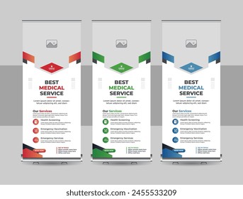 Professional health care and medical agency roll up design, standee banner template, Minimal x Banner, Pull up, Modern medical roll up banner. Elegant medical health care rollup banner template