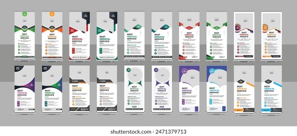 Professionelle Gesundheitsversorgung und medizinische Agentur Roll-up Design, Stand-Banner-Vorlage, Minimal x Banner, Pull-up-Banner, Moderner medizinischer Roll-up-Banner. Elegante Vorlage für das medizinische Gesundheitswesen