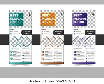 Professional health care and medical agency roll up design, standee banner template, Minimal x Banner design.