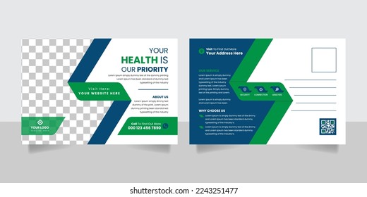 Professional health medical postcard template design vector