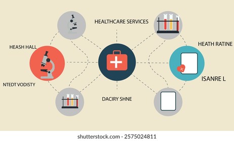 A professional healthcare-themed banner with interconnected icons representing services and channels for February events