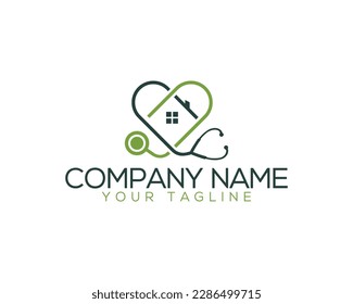 Diseño del logo profesional en forma de corazón en el hogar médico. señal de estetoscopio con el vector de hogar Doctor Ilustración.