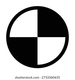 Una ilustración de objetivo de prueba de choque circular en blanco y negro de alto contraste profesional. Este gráfico de Vector esencial está diseñado para documentos de seguridad automotriz, informes de pruebas de colisión de vehículos y diagramas de calibración ficticios de pruebas de choque. El diseño claro de cuatro cuadrantes proporciona un marcador visual preciso para el análisis de movimiento en estudios de impacto de laboratorio y materiales de capacitación en seguridad industrial, lo que garantiza la máxima claridad tanto en manuales técnicos digitales como impresos.