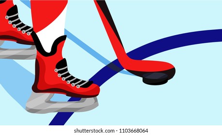 Professional hockey concept. Sport arena. Flat cartoon style vector illustration icons. Isolated on white. Hockey game time. Hockey match concept: the player is preparing to throw the puck. Hockey.