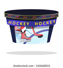 Professional hockey scoreboard. Sport scoreboard. Flat cartoon style vector illustration icons. Isolated on white. Hockey game time. Hockey night concept: the player is preparing to throw the puck