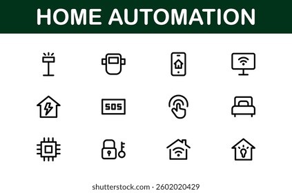 Professional Home Automation Icon Set Vector Illustration. Most Useful Icons for Smart Devices, Automation Systems, and Home Control Features.