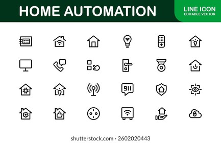 Professional Home Automation Icon Set Vector Illustration. Most Useful Icons for Smart Devices, Automation Systems, and Home Control Features.
