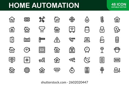 Professional Home Automation Icon Set Vector Illustration. Most Useful Icons for Smart Devices, Automation Systems, and Home Control Features.