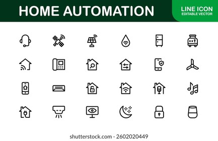 Professional Home Automation Icon Set Vector Illustration. Most Useful Icons for Smart Devices, Automation Systems, and Home Control Features.