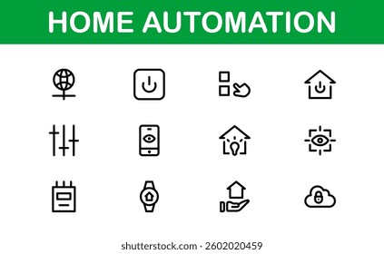 Professional Home Automation Icon Set Vector Illustration. Most Useful Icons for Smart Devices, Automation Systems, and Home Control Features.