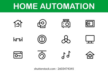 Professional Home Automation Icon Set Vector Illustration. Most Useful Icons for Smart Devices, Automation Systems, and Home Control Features.