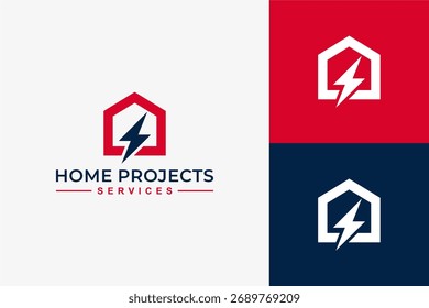 Professional home project services logo design featuring electric, garden, and renovation service elements in modern minimalist style for project design