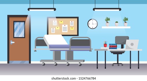 professional hospital room with first aid and stretcher vector illustration