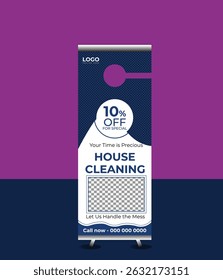 "Professional House Cleaning Door Hanger Template – 10% Discount Offer, Modern Layout, Editable Design"