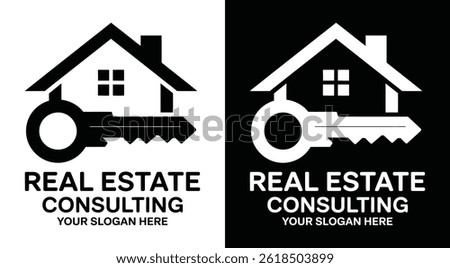 Professional house and key logo for real estate consultants representing property market expertise and investment strategy solutions