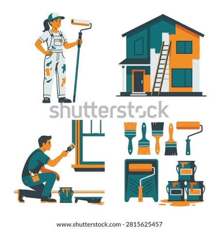 Professional House Painter Holding Roller and Brush for Home Renovation