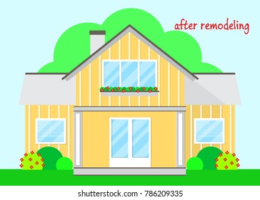 Professional House Remodeling.   Part of the third  - house after remodeling. Flat design. Vector illustration EPS10. 