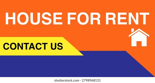 Professional house for rent banner template with a customizable blue contact area for phone numbers and rental information. Ideal for real estate advertising and property listings.