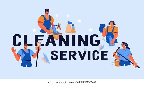 Professional household service company banner template, flat vector illustration isolated on background. Cleaning service advertising banner for website and print.