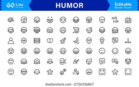Professional Humor Line Icon Pack with Modern Minimal Style, Editable Pixel Perfect Designs Featuring Unique Funny and Comedy Symbols, Premium Quality Vector Set for Creatives