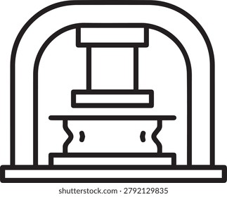 Professional Hydraulic Press Vector Icon Flattening Sheet Metal for Industrial Manufacturing, Engineering Documentation, Technical Manuals, CAD Designs, and Metalworking Process Diagrams –