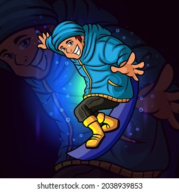 The professional ice boarding player esport mascot design of illustration