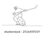 Professional ice hockey player. continuous one line drawing. Hockey player in single line art illustration. Editable vector.  