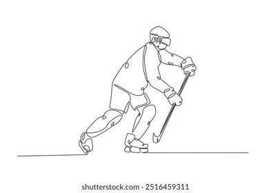 Professional ice hockey player. continuous one line drawing. Hockey player in single line art illustration. Editable vector.  