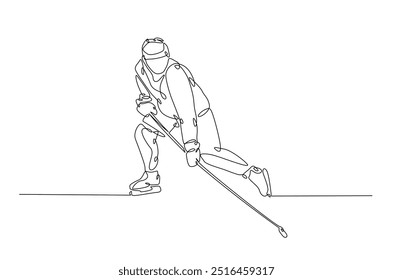 Professional ice hockey player. continuous one line drawing. Hockey player in single line art illustration. Editable vector.  