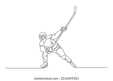 Professional ice hockey player. continuous one line drawing. Hockey player in single line art illustration. Editable vector.  