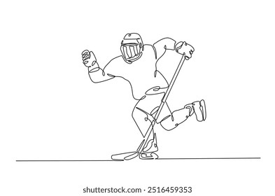 Professional ice hockey player. continuous one line drawing. Hockey player in single line art illustration. Editable vector.  