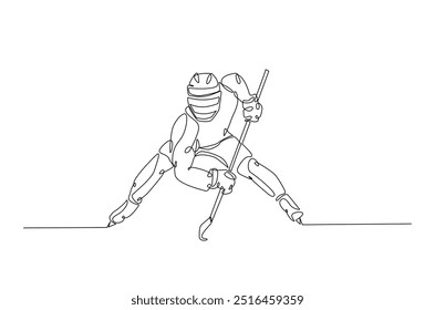 Professional ice hockey player. continuous one line drawing. Hockey player in single line art illustration. Editable vector.  