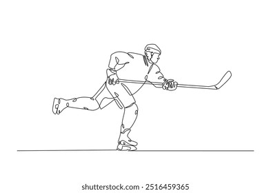 Professional ice hockey player. continuous one line drawing. Hockey player in single line art illustration. Editable vector.  